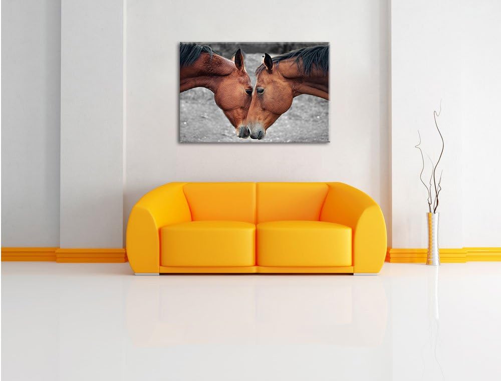 Pixxprint Zwei schmusende Pferde als Leinwandbild/Grösse: 100x70 / Wandbild/Kunstdruck/fertig bespan