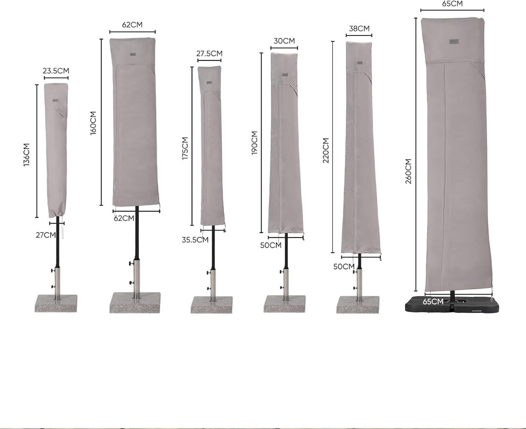 Sekey® Schutzhülle für Ampelschirm,Abdeckhauben für Sonnenschirm, Reissfest, Grau Grau 260 x 65cm