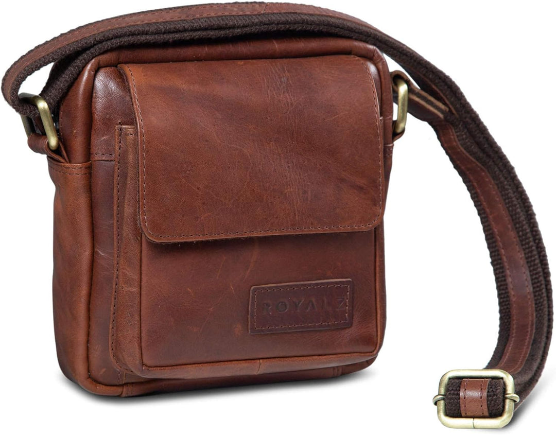 ROYALZ 'Austin' Moderne Echtleder Umhängetasche Klein Herren Schultertasche Mini Messenger Bag Vinta