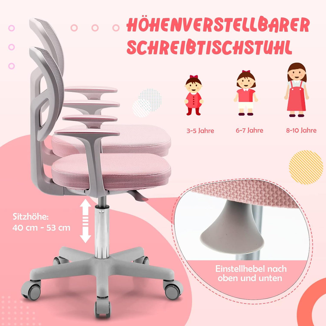 COSTWAY 360° Drehbarer Kinderschreibtischstuhl, 80-91,5 cm Höhenverstellbarer Jungendstuhl mit Rücke