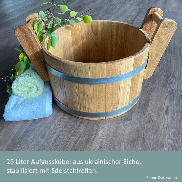 Waldmeister Bonpos Aufgusskübel 23 Liter Sauna Eimer Holz Eiche Pflanzkübel D 43cm Garten Terrasse