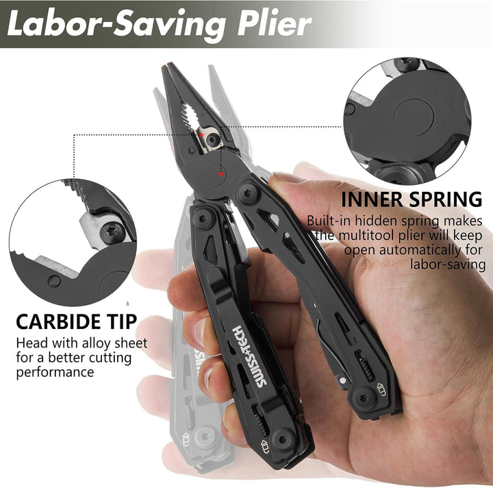Swiss+Tech Multitool 16 in 1, Multifunktionszange Edelstahl Faltbares Multifunkstionswerkzeug Multif
