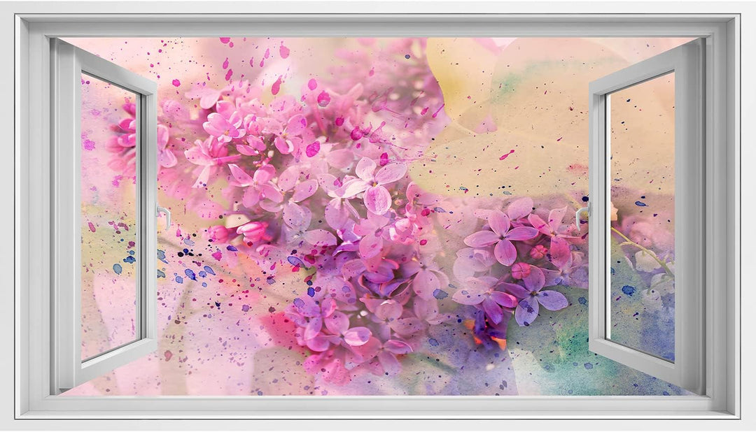 islandburner Bild auf Leinwand Fensterblick Flieder Aquarellzweig Sagenhafter Effekt Wandbild Leinwa
