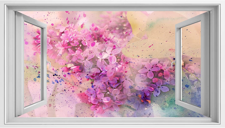 islandburner Bild auf Leinwand Fensterblick Flieder Aquarellzweig Sagenhafter Effekt Wandbild Leinwa
