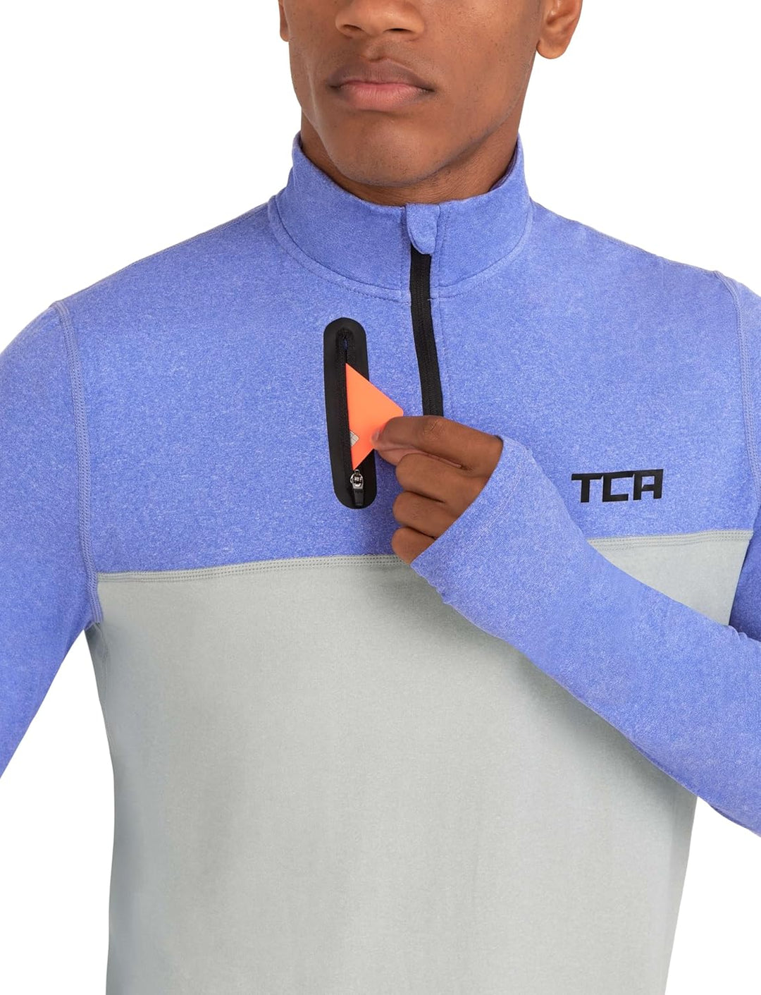 TCA Herren Fusion Pro Quickdry Langarm Lauf Shirt mit Halbem Reissverschluss Blau/Grau S, Blau/Grau
