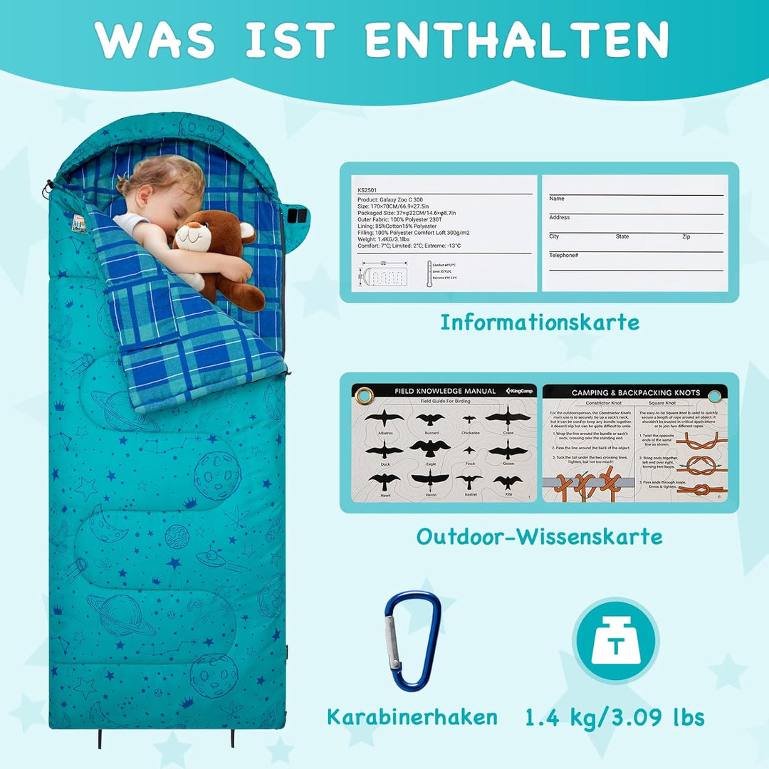KingCamp Kinderschlafsack Schlafsack Winter Warmer Deckenschlafsack 3-4 Jahreszeiten für Kinder beim