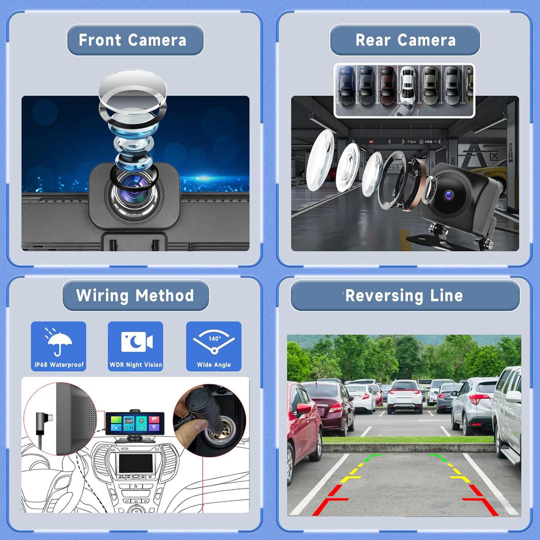 4K Display Carplay Android Auto Monitor 1440P Dashcam mit GPS ADAS, Hodozzy 10,26 Zoll IPS Touchscre