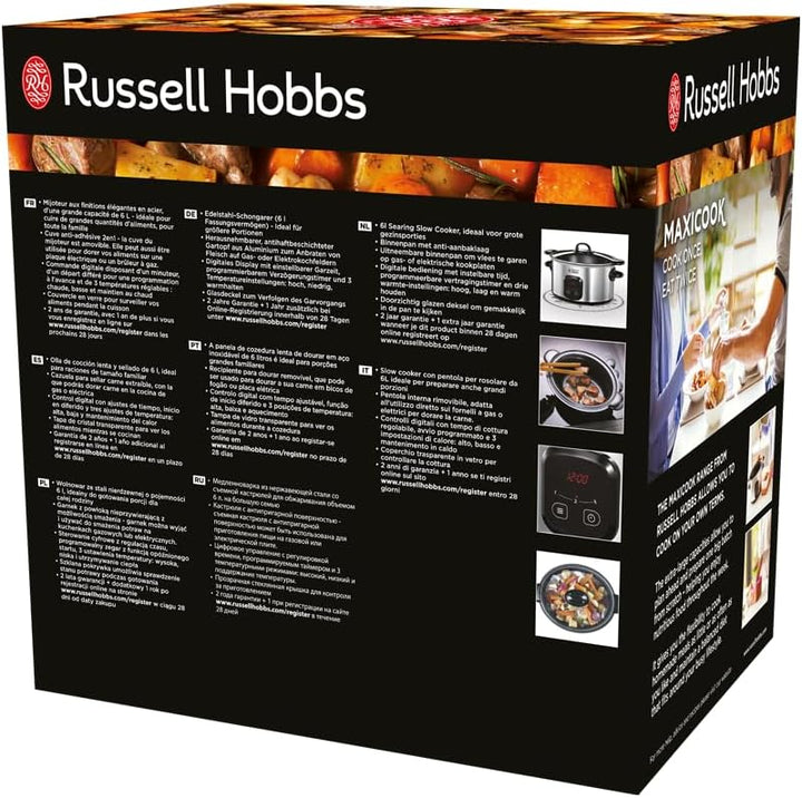 Russell Hobbs Digitaler Slow Cooker, Schongarer, einstellbare Garzeit, programmierbarer Timer, 6.0l,