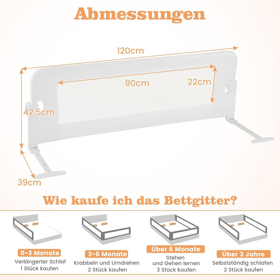 COSTWAY Bettgitter klappbar, Bettschutzgitter mit Verstellbarer Gurte, EIN-klick-Faltung, Rausfallsc