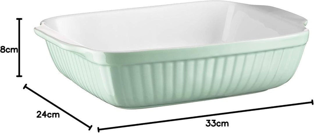 Mäser Auflaufform, Keramik Kitchen Time Grün, 33 x 24 x 8 cm Auflaufform eckig 4 Portionen Grün, Auf
