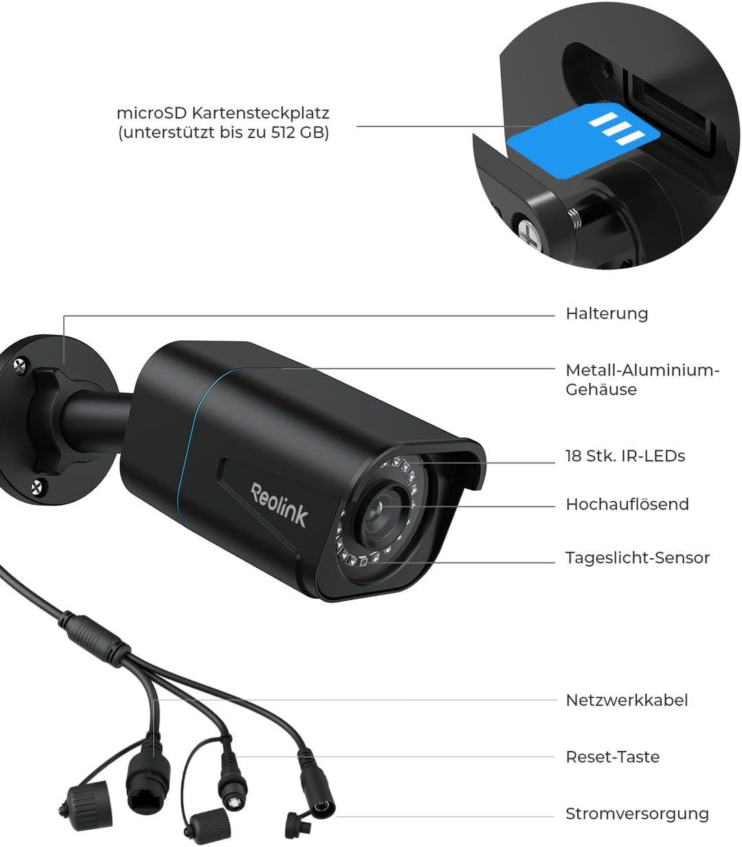 Reolink 4K Smarte PoE Überwachungskamera Aussen mit Personen-/Fahrzeug-/Tiererkennung, 8MP IP Kamera