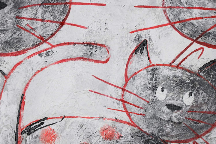 YS-Art XXL Abstrakt Acryl Gemälde auf Leinwand lustige Katzen handgemalt Wandbilder Wohnzimmer Kinde