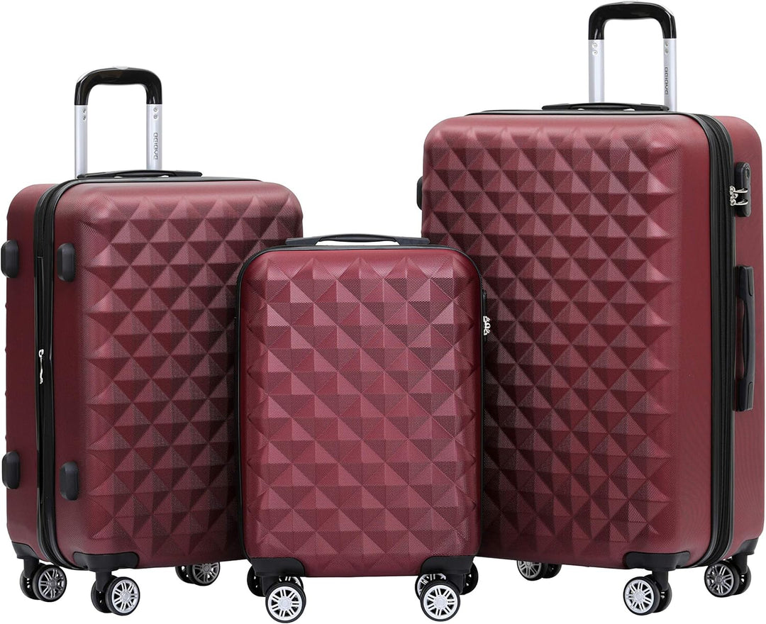 BEIBYE Zwillingsrollen 2066 Hartschale Trolley Koffer Reisekoffer Gepäck M-L-XL-Set (Weinrot, Set) W