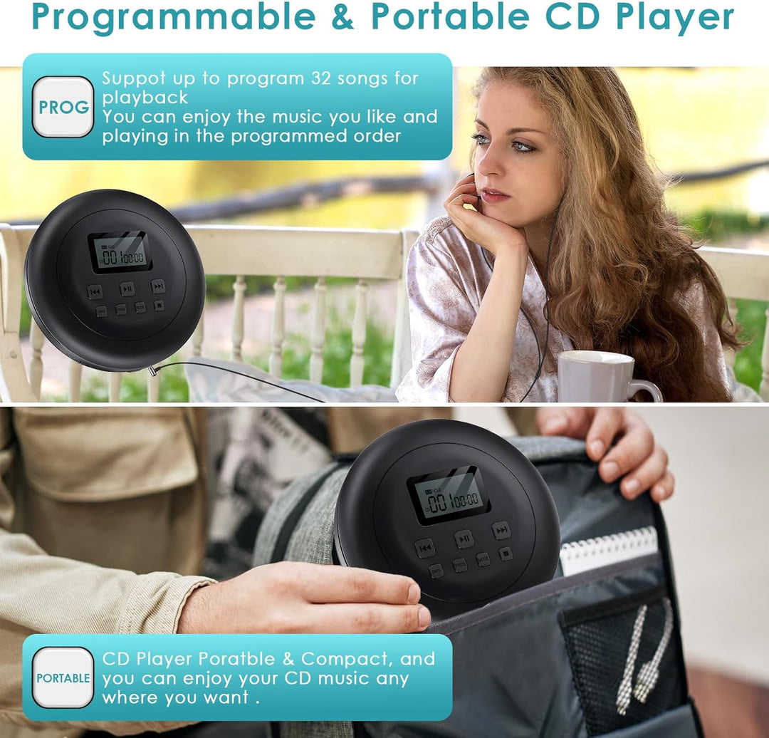 Gueray CD Player Tragbar CD Player Kinder CD Player HiFi Tragbarer CD Player Discman mit Kopfhörer L