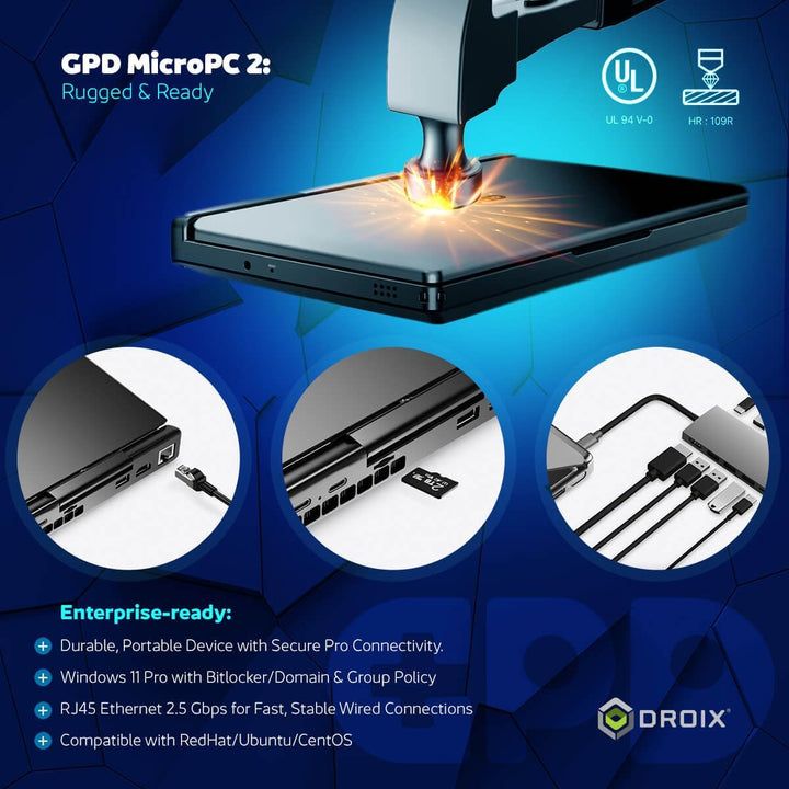 GPD MicroPC 2 Windows 11 PRO tragbarer Mini-Laptop mit 7-Zoll-1080P-Display | N300 Intel-Prozessor,