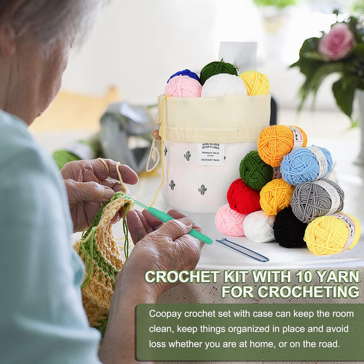 Coopay Häkelnadel set mit Klein Garn Aufbewahrungstasche, 10 Wolle zum Häkeln, 64 Stück Häkelset für