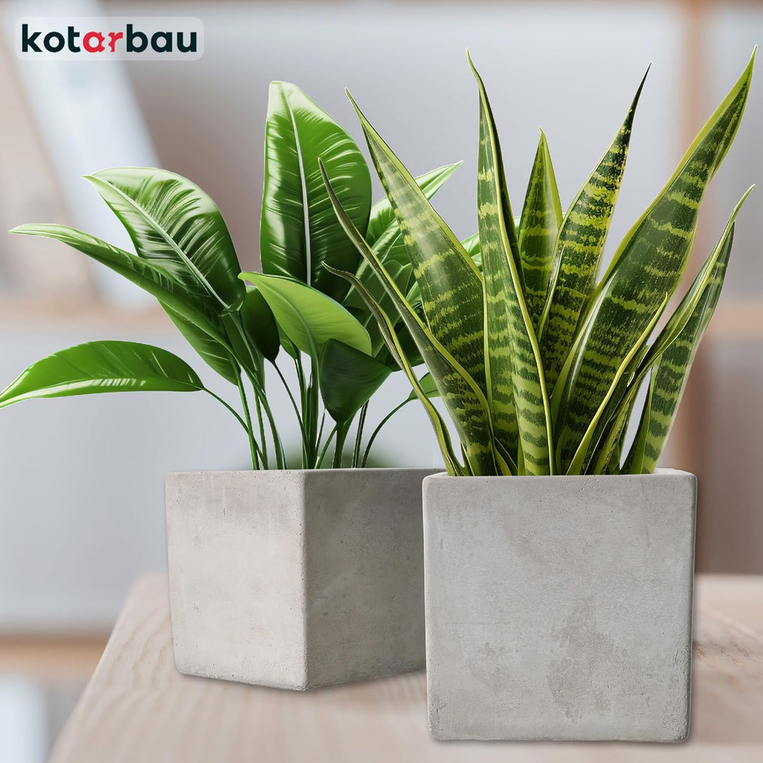 KOTARBAU® 2er Set Blumentopf Übertopf für Blumen Pflanzen aus Dekorativ-Beton Quadratisch 20 x 20 cm