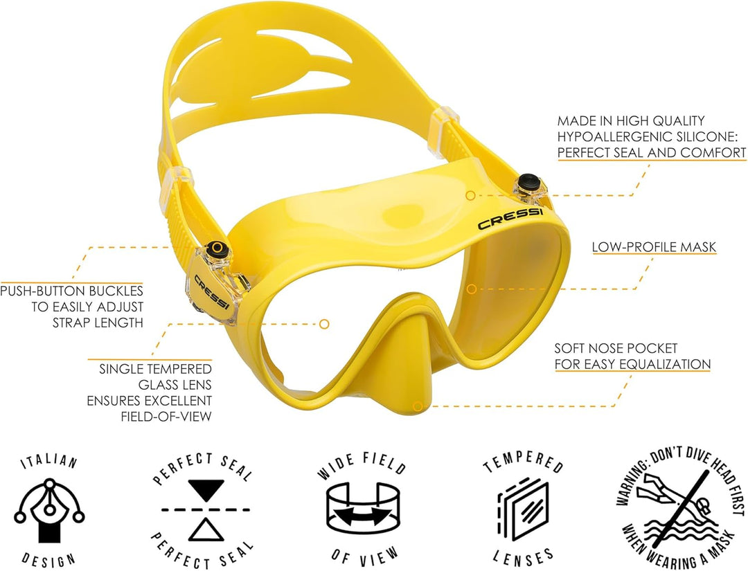 Cressi F1 - Rahmenlose Maske oder Rahmenlose Maske + Schnorchel Dry Combo Set zum Tauchen und Schnor