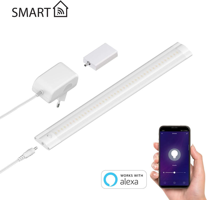 ledscom.de Smarte LED Unterbau-Leuchte SIRIS weiss matt mit Netzteil und WLAN-Controller, flach, Sma