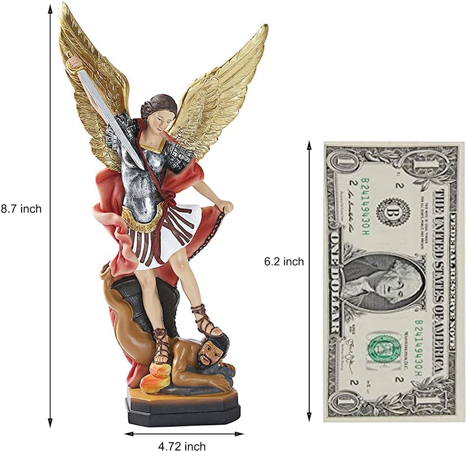 QIANLING 22cm Statue des Erzengels San Miguel, St.-Michael-Statue aus Buntem Kunstharz, St. Michael,