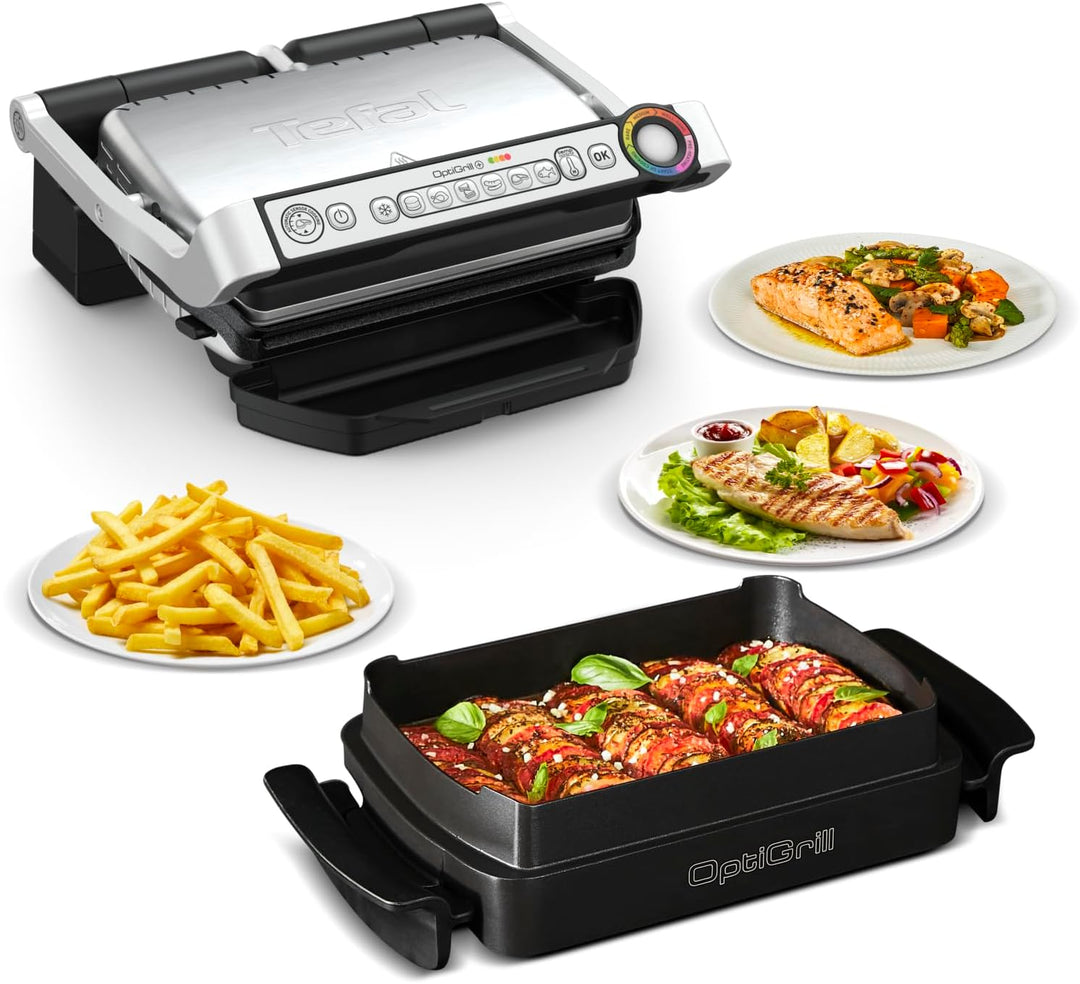 Tefal GC714D OptiGrill+ Kontaktgrill mit Backschale | 2000 Watt | 6 voreingestellte Programme | Auft