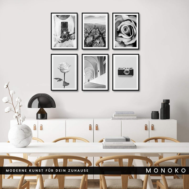MONOKO® Wandbilder Wohnzimmer Modern | Schwarz Weiss Bilder Schlafzimmer | Poster Set 6x A3 ohne Rah