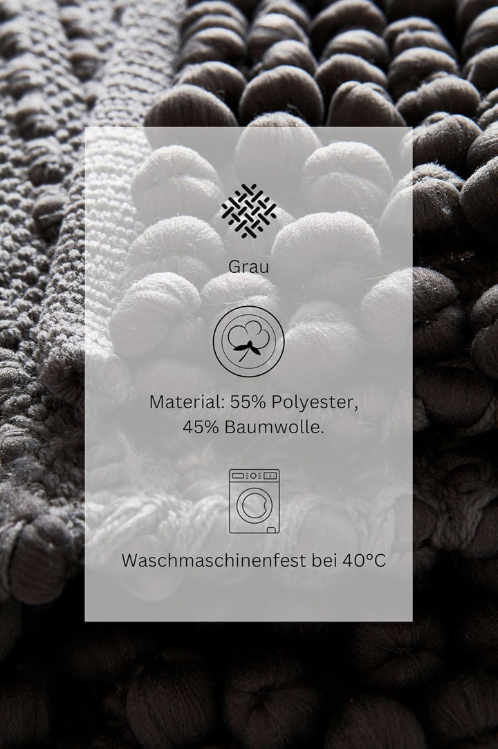 Jotex Hills Badteppich, Popcorn Badematte, Baumwolle und Polyester Mix - Grau, 80x150 cm Grau 80x150