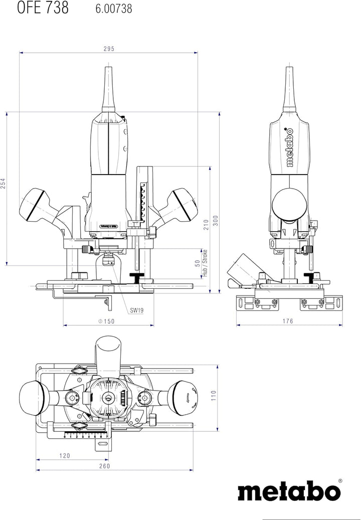 Metabo Oberfräse OFE 738 – 600738000 – Stabile Fräse mit Marathon-Motor – Nennaufnahmeleistung: 710