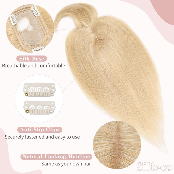 Silk-co Haarteile Echthaar Topper Extensions Echthaar Clip in Extensions Echthaar Glatt Toupet Haarv