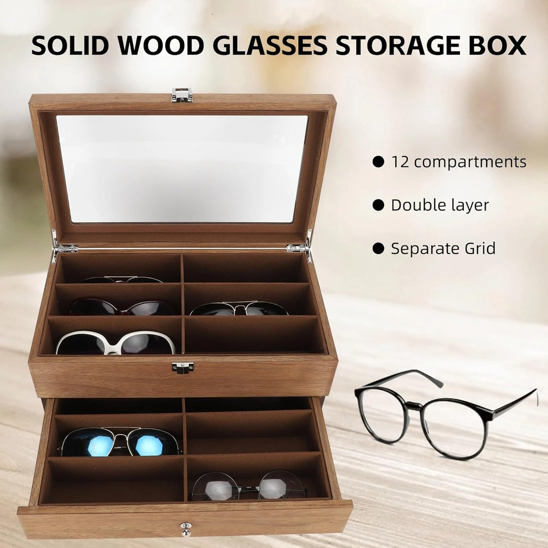 Brillenbox, 12 Slots Brillenbox Holz Doppelschicht Brille Vitrine Box Organizer Dekoration für Displ