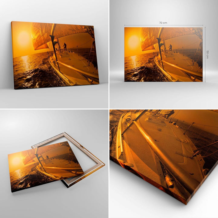 ARTTOR Bilder auf Leinwand Ozean Segelboot Yacht Leinwandbild 70x50cm Wandbilder Dekoration Wohnzimm