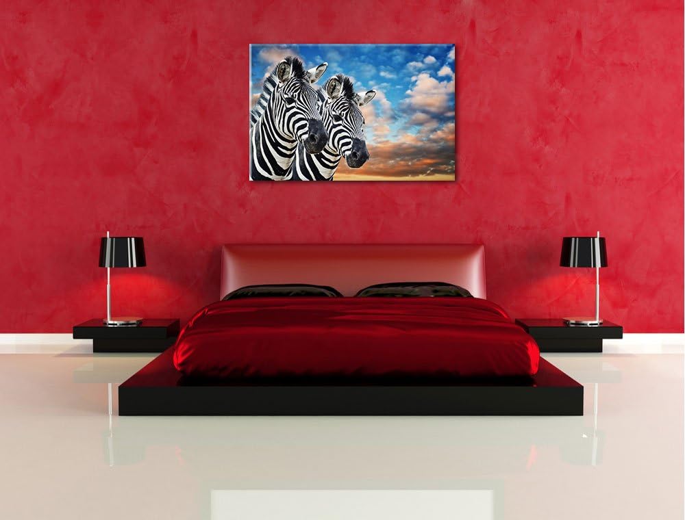 Pixxprint Zebra Pärchen Format: 100x70 auf Leinwand, XXL riesige Bilder fertig gerahmt mit Keilrahme