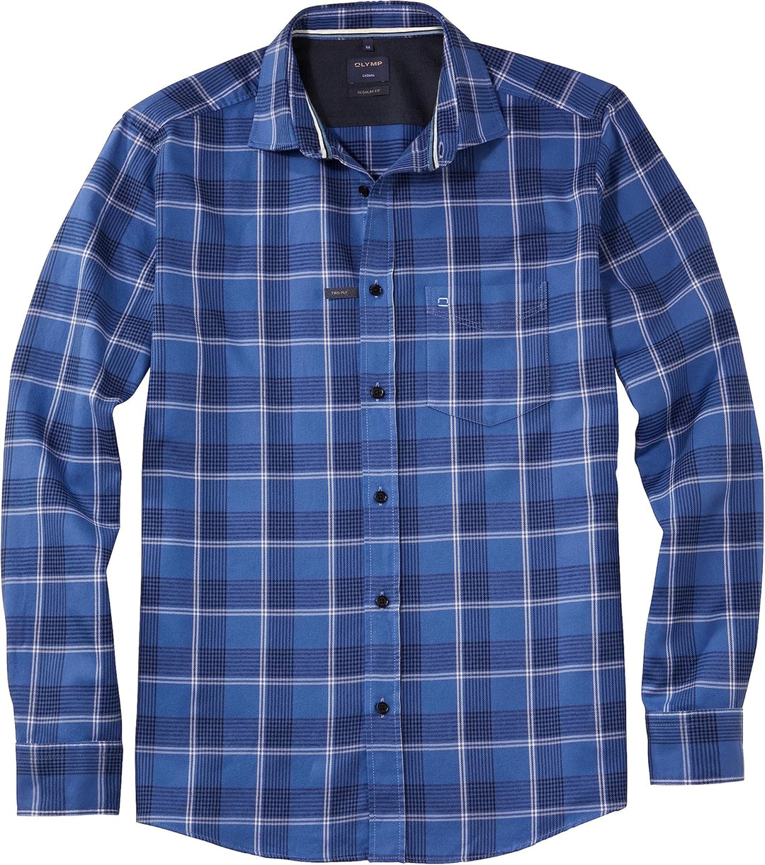 OLYMP Herren Freizeithemd Langarm Casual,Kariert,Regular fit,Kent-Kragen M Marine 18, M Marine 18
