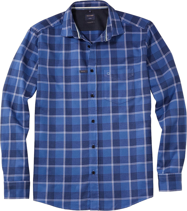 OLYMP Herren Freizeithemd Langarm Casual,Kariert,Regular fit,Kent-Kragen M Marine 18, M Marine 18