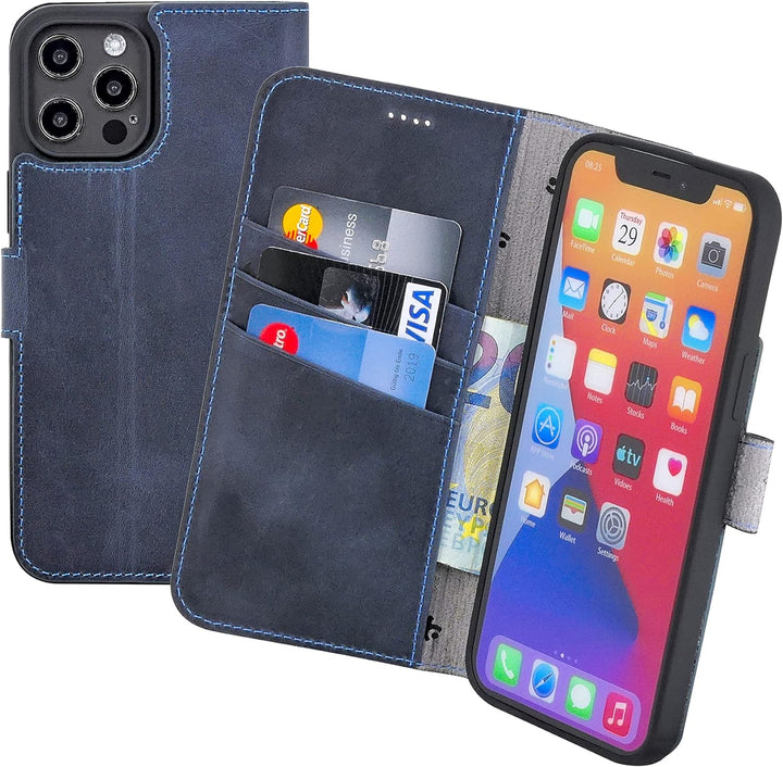 Suncase Book-Style Hülle kompatibel mit iPhone 12 Pro Max (6.7") Leder Tasche (Slim-Fit) Lederhülle