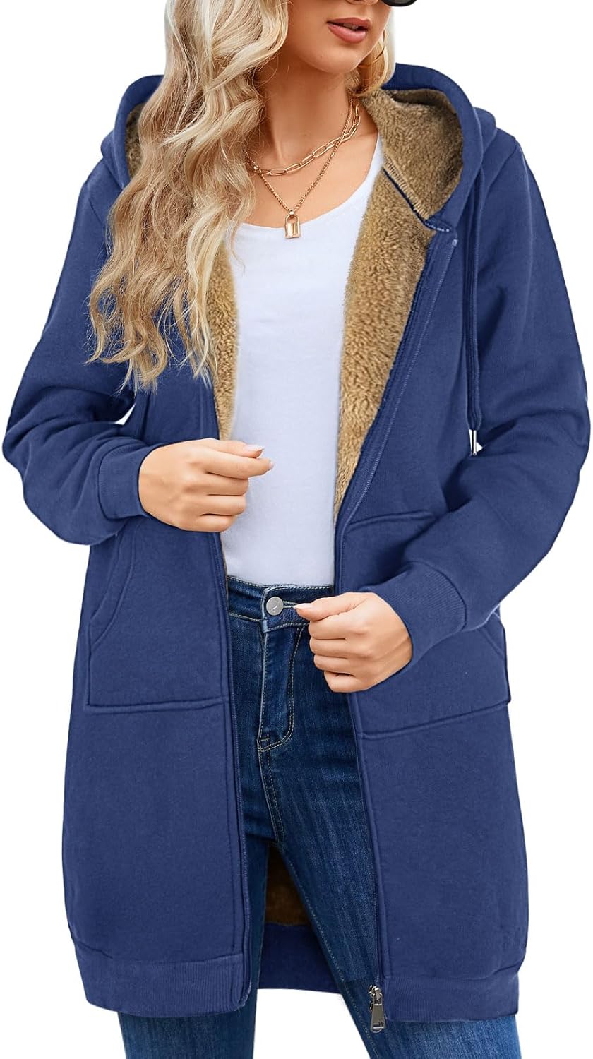 RITOSTA Damen Hoodie Fleecejacke Kapuzenjacke mit Zip Winterjacke Lang Sweatjacke Warme Plüschjacke