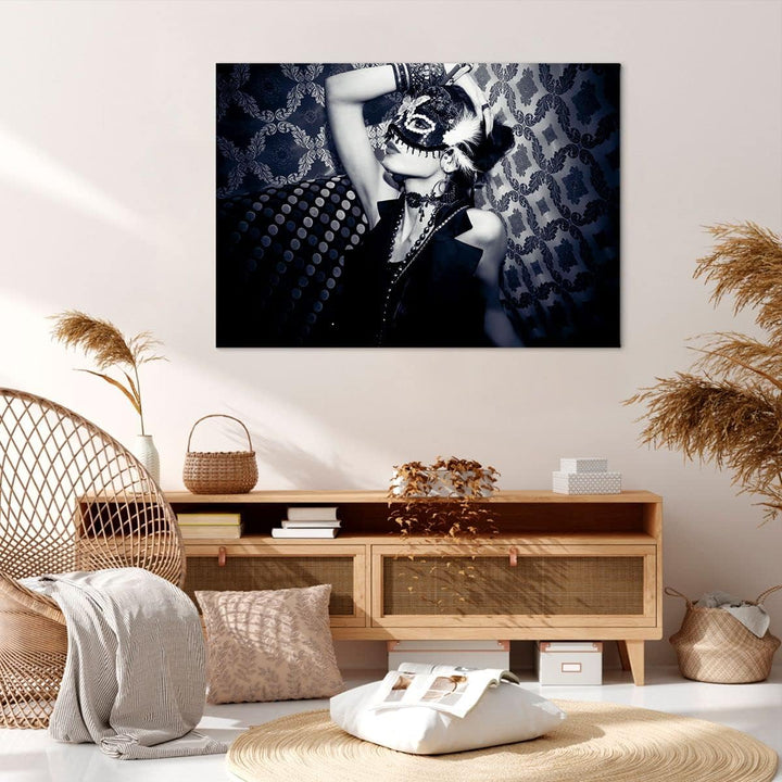 Bilder auf Leinwand 100x70cm Leinwandbild Frau Karneval Maske Mode Gross Wanddeko Bild Schlafzimmer