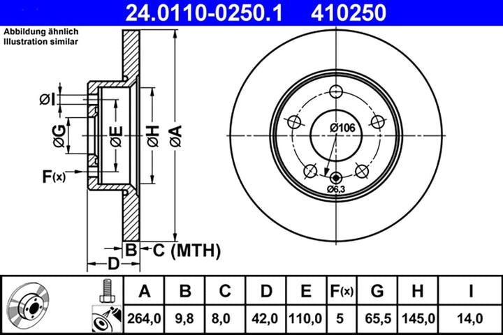 ATE Original Bremsscheibe - 2 Bremsscheiben - 24.0110-0250.1 - ECE-R90 Strassenzulassung