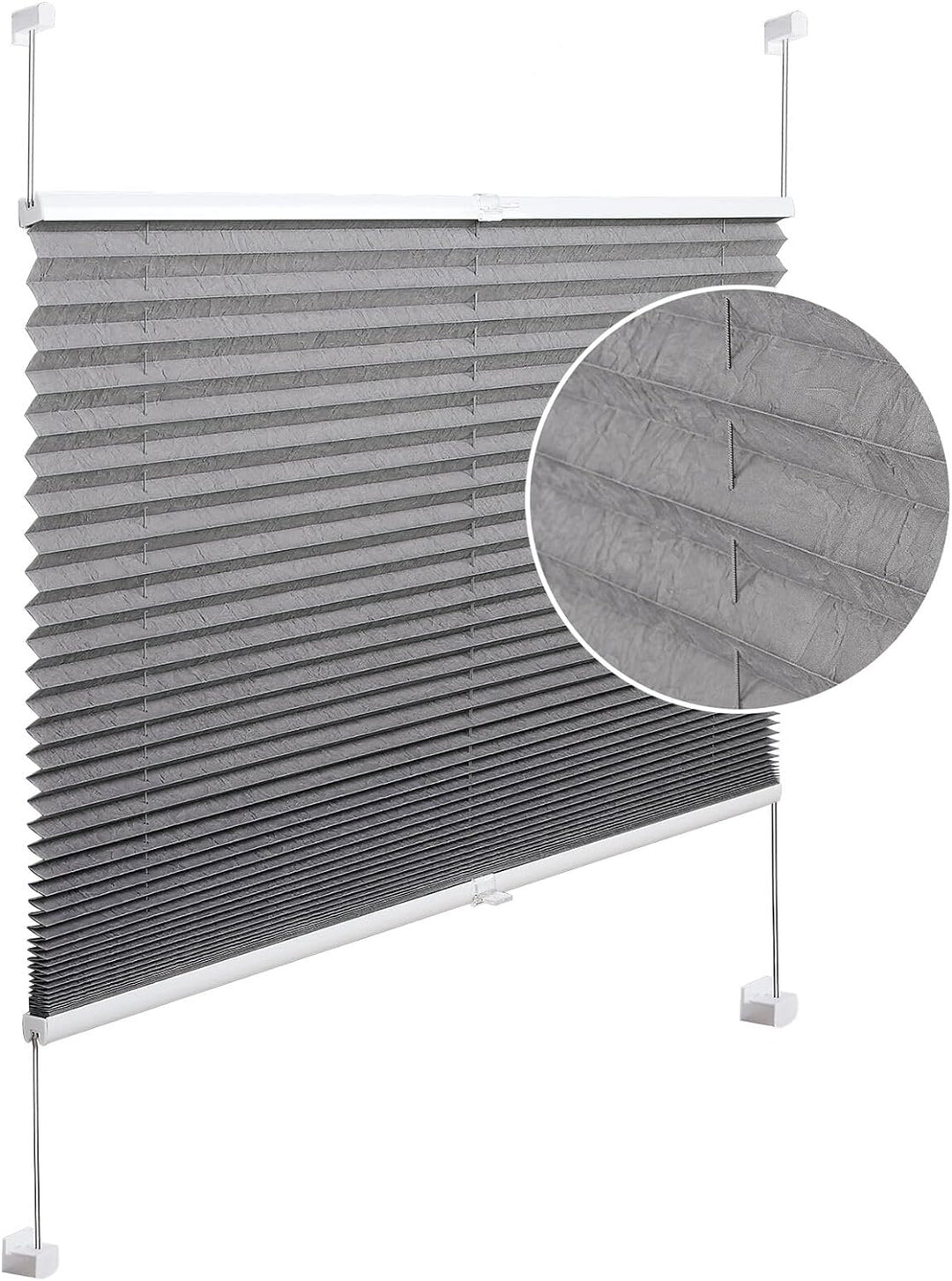 WOLTU Plissee ohne Bohren Klemmfix Faltrollo Jalousie Grau 100x130cm (BxH), Plisseerollo Crushed Opt
