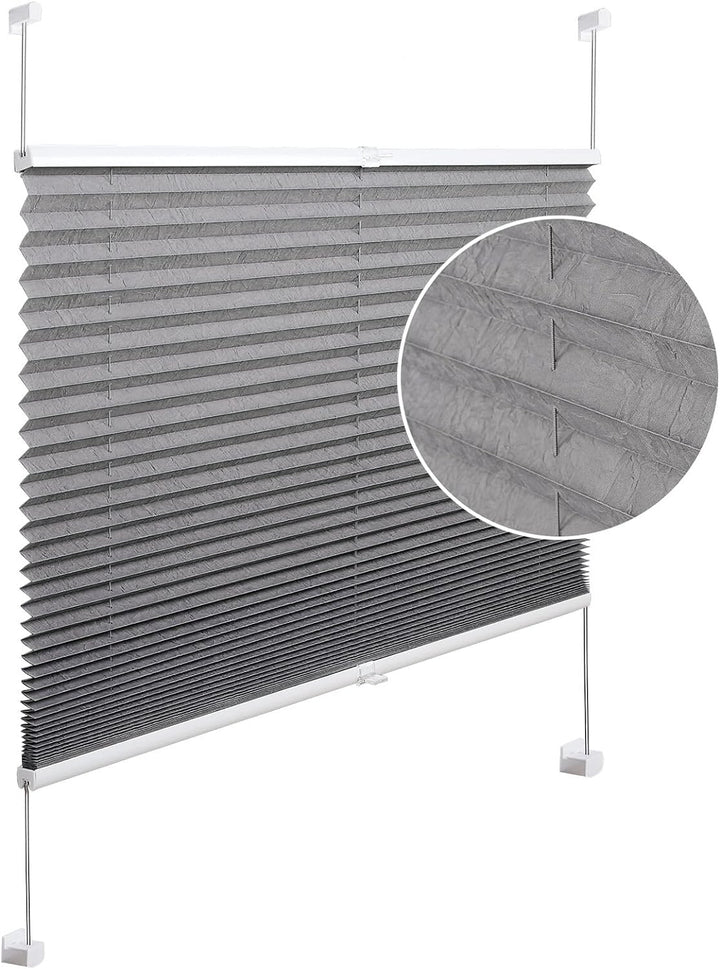 WOLTU Plissee ohne Bohren Klemmfix Faltrollo Jalousie Grau 100x130cm (BxH), Plisseerollo Crushed Opt