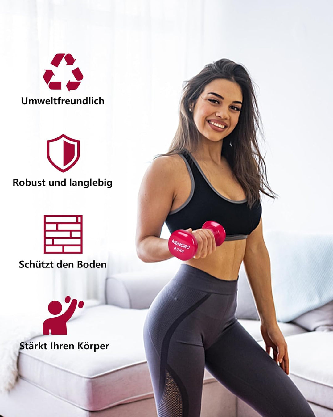 MENCIRO Hanteln 2er Set für Männer und Frauen, 1KG - 5KG Kurzhanteln Gewichte für Zuhause Fitnessstu