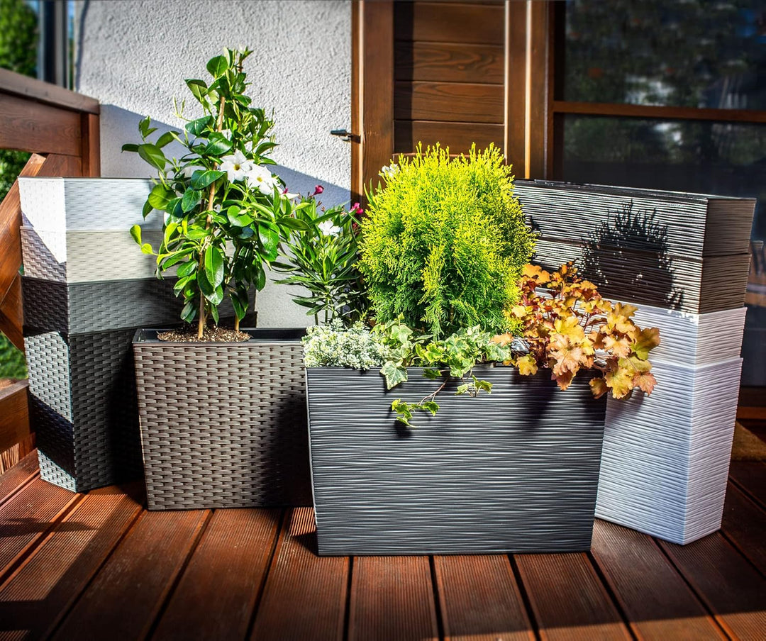 KADAX Blumenkasten aus Kunststoff, 18,5x55,7cm, 5 Farben, Blumentopf mit Bewässerungsbändern, Balkon