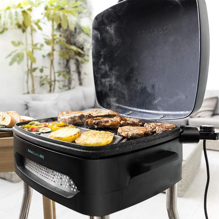 Cecotec PerfectCountry BBQ Elektrischer Grill. Mit Gerätefüssen, Klappbarer Deckel und Schale, RockS