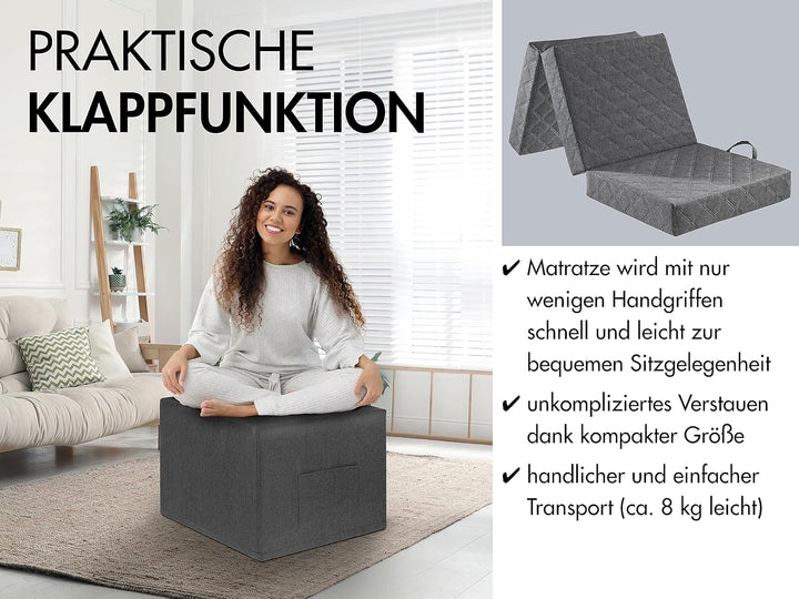 Traumnacht Gästematratze de Luxe mit hochwertiger Viscoauflage und moderner Husse, 75 x 195 x 14 cm,