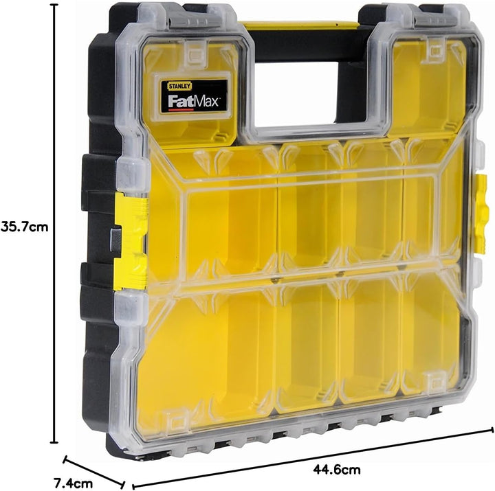 Stanley FatMax Werkzeug-Profi-Organizer (44.6 x 7.4 x 35.7 cm, flache Fächer, mit Klappdeckel und Ku