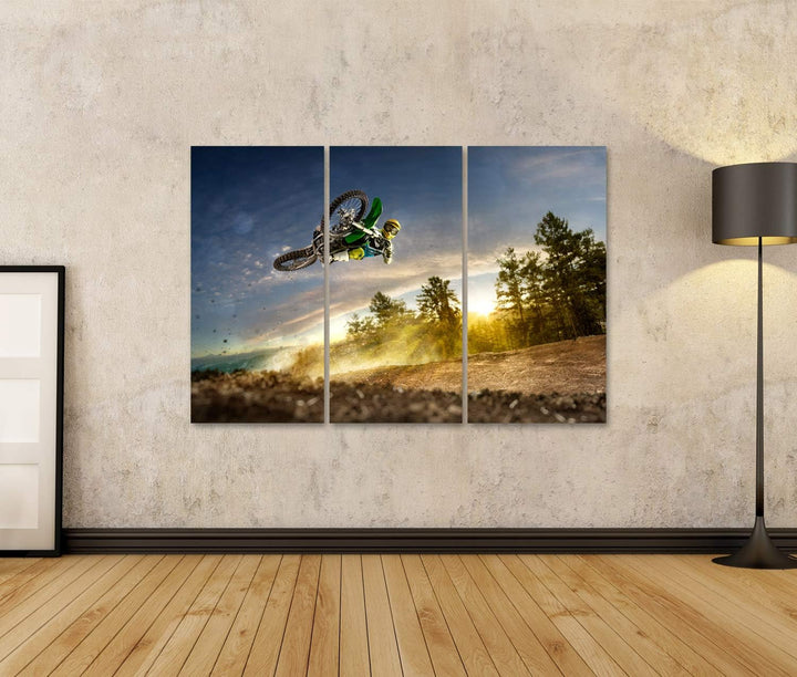 islandburner Bild auf Leinwand Dirt Bike Motocross Rider Flying High Kinderzimmer Bilder Wandbilder