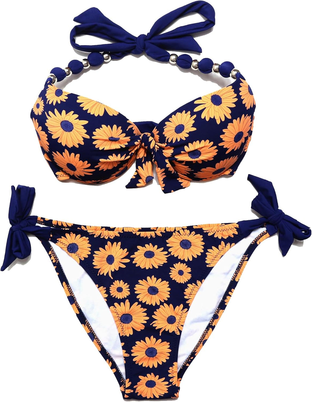 EONAR Damen Seitlich Gebunden Bikini Sets Abnehmbar Bademode Push up Bikinioberteil mit Nackenträger