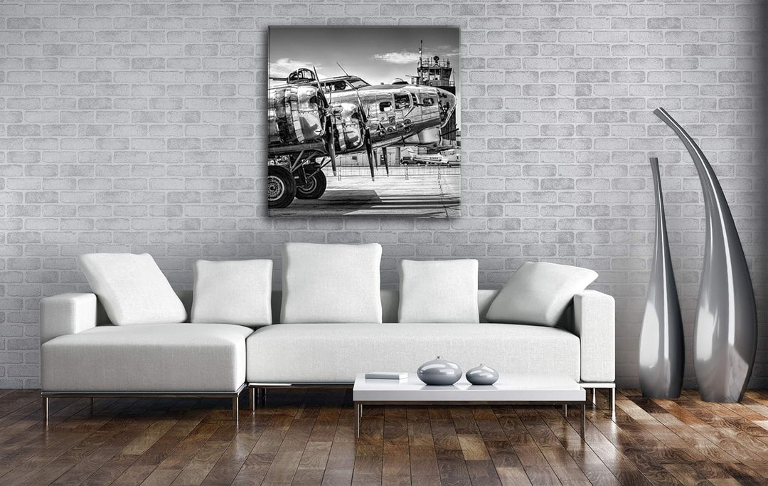 deyoli Silbernes Militär Flugzeug Format: 70x70 Effekt: Schwarz&Weiss als Leinwandbild, Motiv fertig