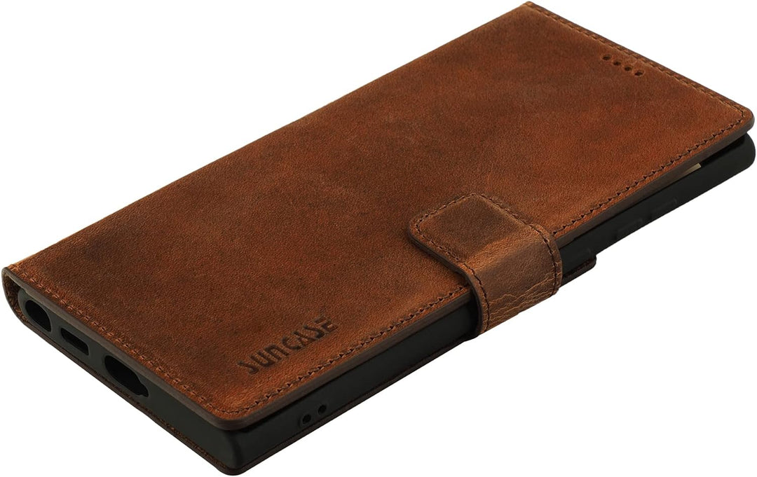 Suncase Book-Style Hülle kompatibel mit Samsung Galaxy S22 Ultra 5G Leder Tasche (Slim-Fit) Lederhül