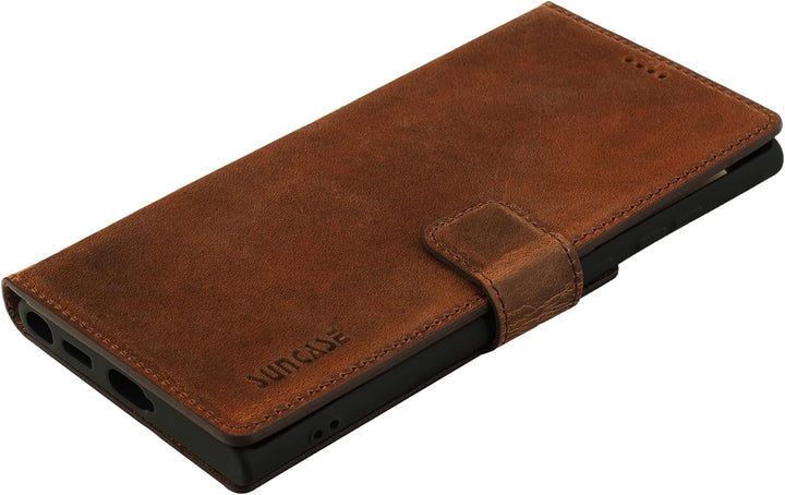 Suncase Book-Style Hülle kompatibel mit Samsung Galaxy S22 Ultra 5G Leder Tasche (Slim-Fit) Lederhül